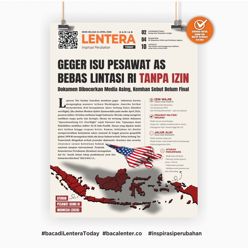 Geger Isu Pesawat AS Bebas Lintasi RI Tanpa Izin (Koran Selasa, 14 April 2026)
