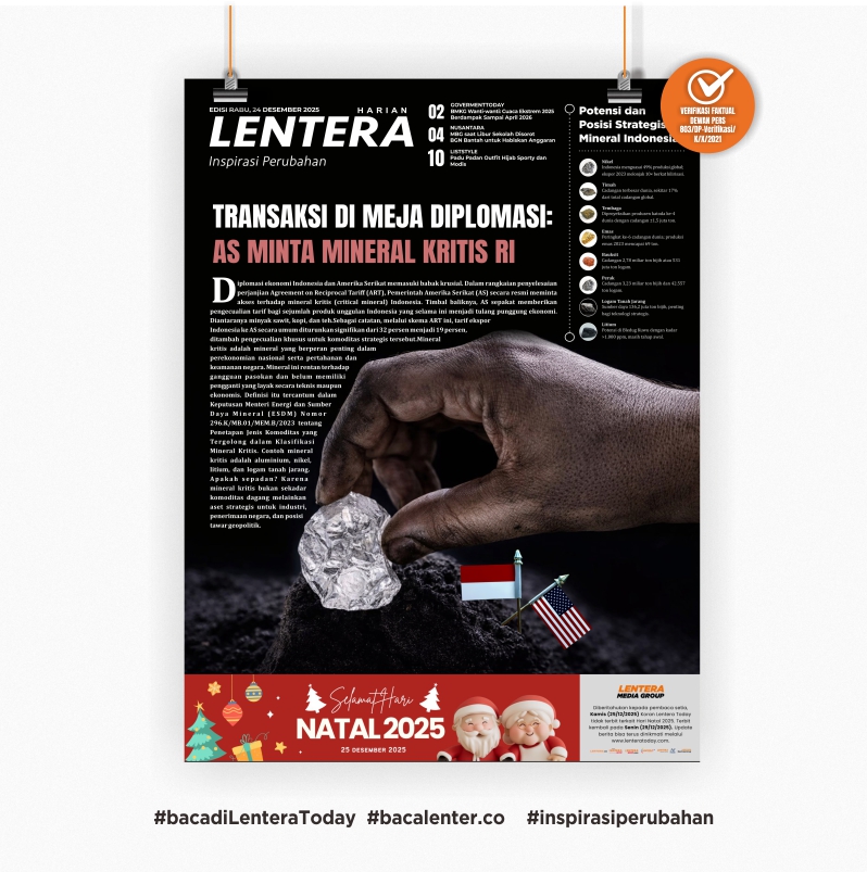 Transaksi di Meja Diplomasi : AS Minta Mineral Kritis RI (Koran Rabu, 24 Desember 2025)