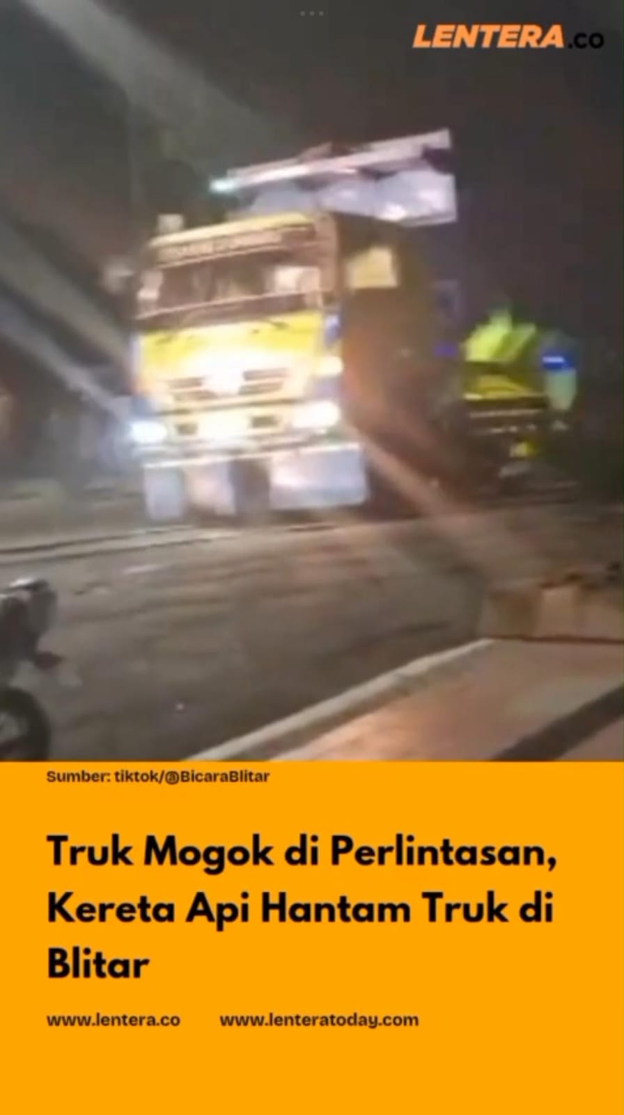 Truk Mogok di Perlintasan, Kereta Api Hantam Truk di Blitar
